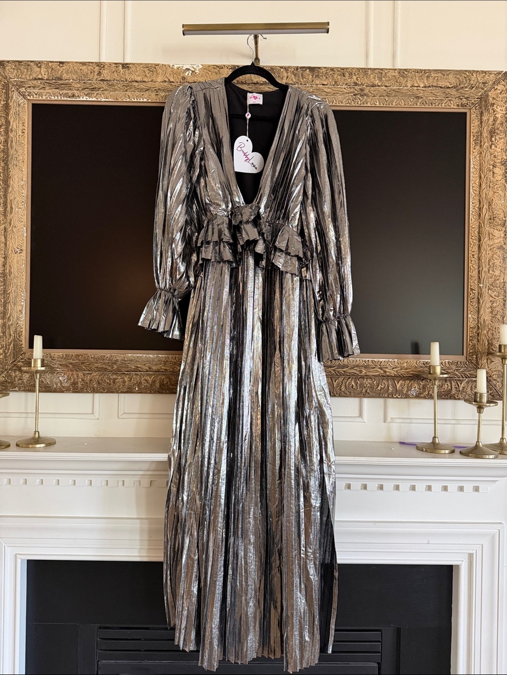 Buddy Love Silver Metallic Plissé Maxi Dress